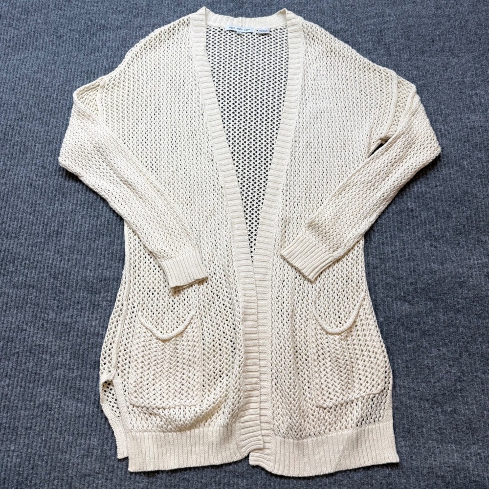 Cream‎ Open Knit Cardigan Womens Medium Cotton Pocket Sweater Eight Eight Eight